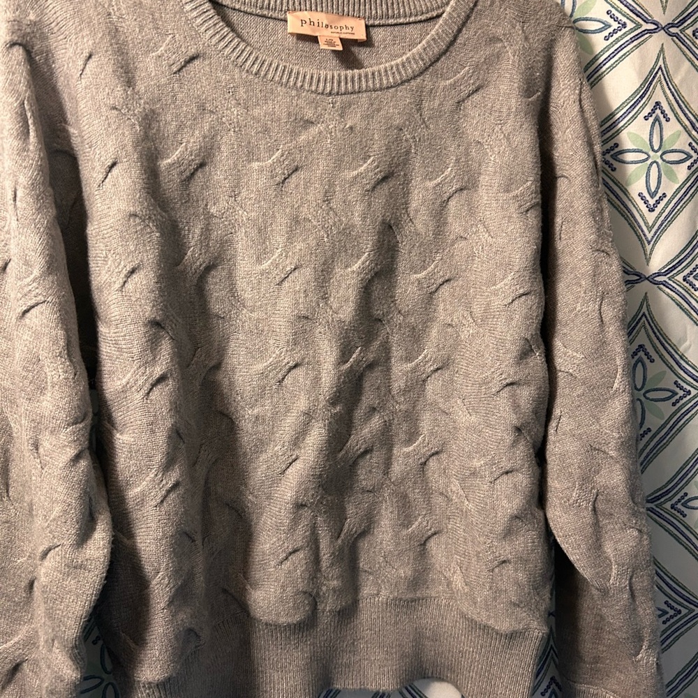 NWOT PHILOSOPHY Women’s Light Gray Sweater, Long sleeve, Textured w/Waistband - Picture 3 of 13